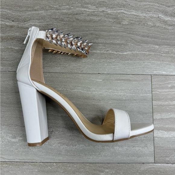 Lulu’s Mylan White Embellished Ankle Strap High Heel Womens Size 5 - Picture 7 of 13